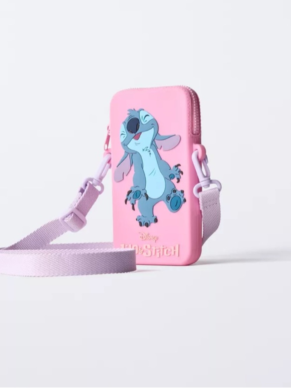 Zara Pink Silicone Lilo & Stitch Crossbody cellphone holder.